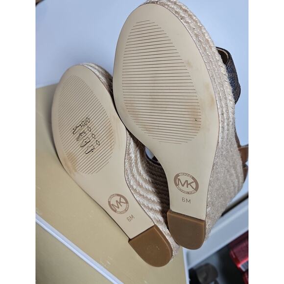 Michael Kors Kimberly Logo and Leather Wedge Brown Sandal Size 6M - Picture 7 of 10